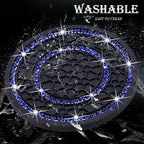 4PCS Bling Crystal Rhinestone Cup Holder Coaster, 2.75 inch Soft Silicone Anti-Slip Shockproof, Car Cup Holder Insert Coasters, Universal Car Interior Accessories for Women (Black & Blue)