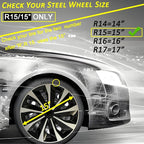Hubcap Wheel Covers Replacement Size R15 Hub Caps Universal-Fit Steel Wheel Rims Cover ABS Tire Cap for Most Cars Trucks Sedans SUV -Set of 4（15-inch，Silver-Black）