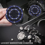2PCS Bling Crystal Rhinestone Cup Holder Coaster, 2.75 inch Soft Silicone Anti-Slip Shockproof, Car Cup Holder Insert Coasters, Universal Car Interior Accessories for Women (Black & Blue)