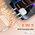 4 in 2 Multi Charging Cable, USB C Multiple Charger Cable with 3 X Type-C,1 X IP, Upgrade 2026 Travel Essentials Phone Charger Cord for iPhone 17/16/15/14,Car Accessories for Women,Orange