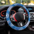 Elastic Steering Wheel Cover Non-Slip Protection for Women Men | Comfort Anti-slip Safety Stretch-on 14-15 inch, Blue Boho Flower Easy Fix Machine Washable Steering Wheel Protection