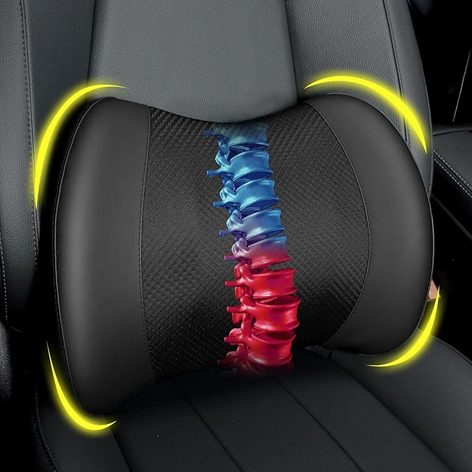 Lumbar Support Pillow for Car, Car Seat Back Support for Driving | Memory Foam Car Lumbar Support for Driving Seat, Car Back Cushion, Adjustable Straps, Lower Back Pillow, Office Chairs, Black