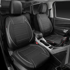 Universal Reflect Piping Leather Car Seat Cover, Fit for suvs,Van,Trucks,Airbag Compatible,Inside Zipper Design and Reserved Opening Holes (Full Set, Black and Grey)