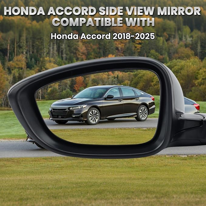 Left Driver Side Mirror Compatible with 2018-2025 Honda Accord LX Sport 1.5T Power Glass | Non-Heated | Paint to Match Repalces HO1320328 76258-TVA-A02 (3Pins-Black)