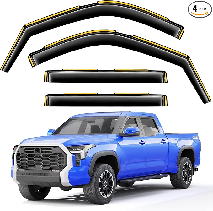 in-Channel Window Rain Guards Fit for Toyota Tundra 2022 2023 2024 2025 2026 CrewMax, Extra Durable Visors Vent Visors Window Deflector Vent Shades Truck Car Accessories -4 pcs