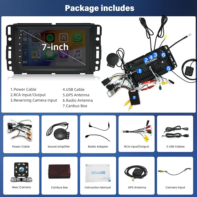 Car Stereo Radio for Chevy Impala 2006 2007 2008 2009 2010 2011 2012 2013, 7" Touchscreen Android 14 Car Radio Stereo Head Unit with CarPlay Android Auto GPS Navi SWC DSP FM WiFi Bluetooth Camera