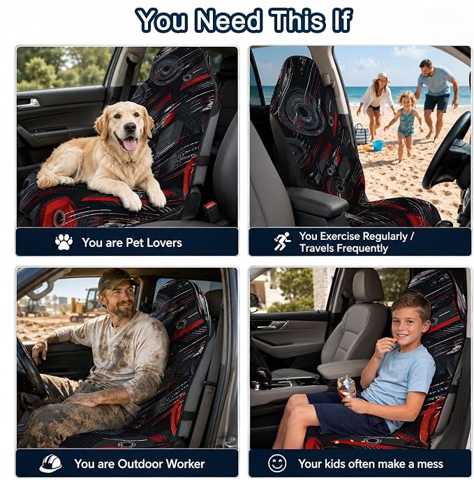 Car Seat Towel Cover for Front Seats, 1Pc Sweat Absorbent Car Seat Protector with Non-Slip Backing, Waterproof Towel Car Seat Covers for Runners, Gym, Swimming, Beach, Pets, Cyber Motion