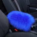 Furry Armrest Cover Auto Center Console Cover Car Soft Console Pad, Real Sheepskin Wool Soft Fluffy Auto Center Armrest Pad for Most Car Decoration Protector(Blue)