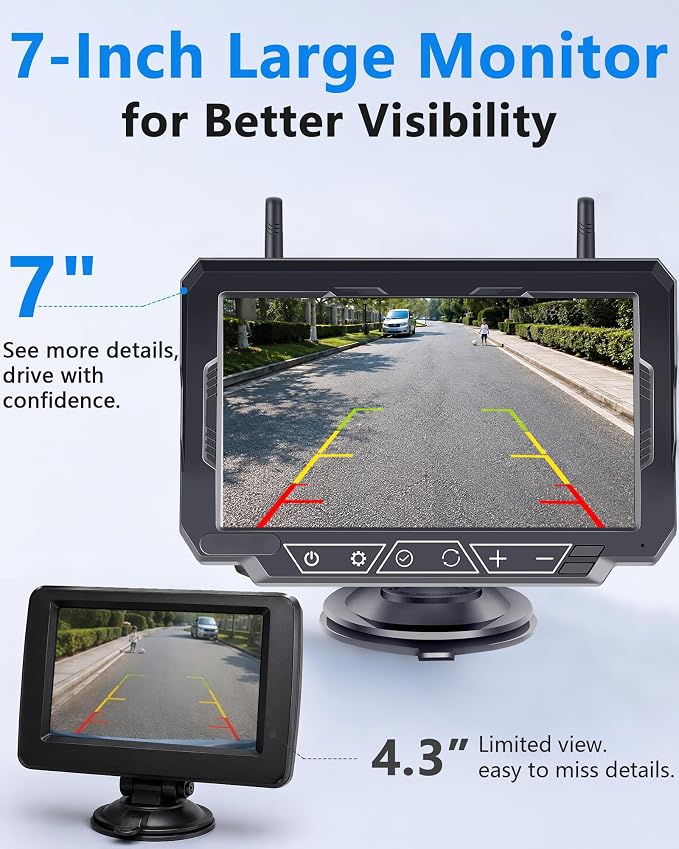 1080P HD 7-Inch Wireless Backup Camera: 15-Min Easy Install Plug & Play - Continuous Loop Recording with One-Button Playback Rear View Camera for Truck Pickup Car SUV Parking Safety Towing Assistance