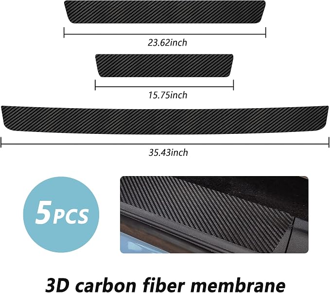5PCS Car Door Sill Protector,Carbon Fiber Threshold/Rear Bumper Guard Anti-Scratch Sticker Door Edge Protection Decorate,Interior Accessories Self-Adhesive Anti-Scratch Waterpoor (Carbon Fiber-5Pcs)