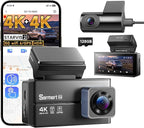 Dash Cam Front and Rear - C4 Dual 4K Built-in GPS and 5G WiFi, Free 128GB Card Included, HDR Night Vision, WDR, 4K UHD Dash Camera for Cars, App, 24H Parking Mode