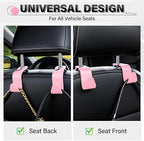 Universal 4 Pack Car Seat Headrest Purse Hook, Carbon Fiber Back Seat Hook Storage Organizer Hanger for Purse Handbag Coat, Car Interior Accessories(Pink)