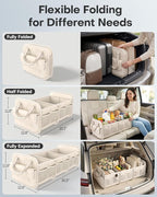 Car Trunk Organizer for Women & Men Foldable SUV Storage Accessories | 3 Compartments, Road Trip, Camping, Shopping, for Tools & Outdoor Storage, Fits Truck, Van, Sedan, Beige, 32.3" x 12.8" x 11"