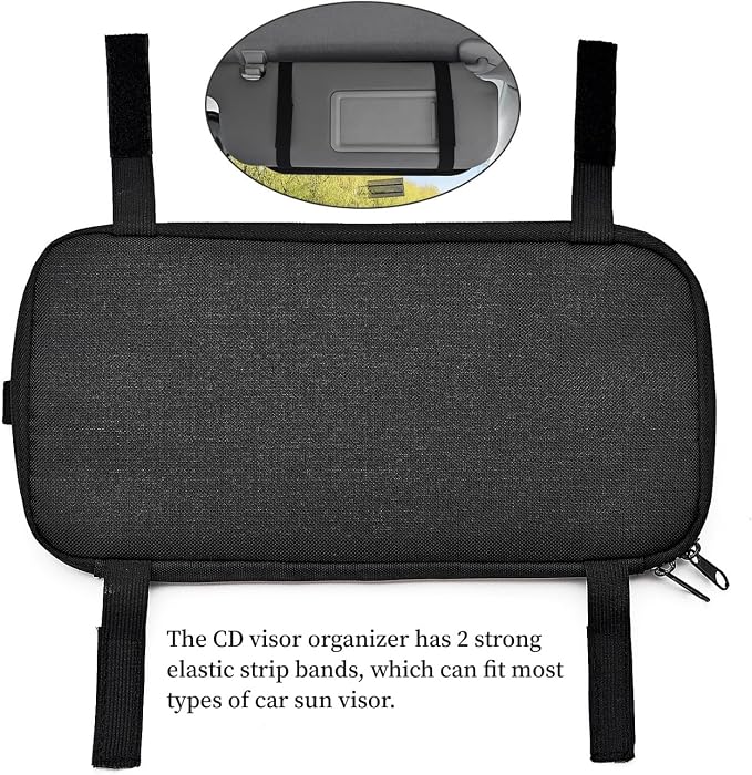 Car CD Visor Holder, 12 Sleeves Organizer with Mesh Pocket | Durable Oxford Cloth, Holds 12 CDs/DVDs, 1 Pen Holder, 1 Back Inner Pocket, Disc Storage Organizer, Fits Most Vehicle Visors