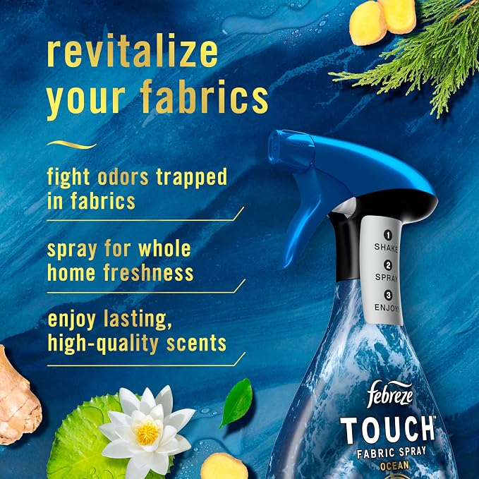 Touch Fabric Spray, Air Freshener, Odor-Fighting Fabric Refresher, Couch and Linen Spray, Sneaker Balls Alternative, Ocean and Mountain Scent, Multicolor, 16.9oz, 2ct