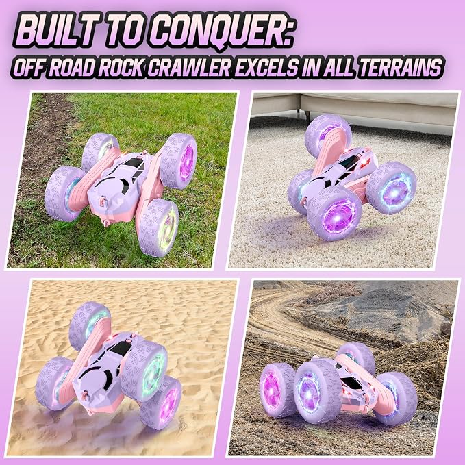 Remote Control Car, Double Sided 360°Rotating 4WD RC Cars, with Sparkling LED Wheels, 2.4GHz Electric Race Stunt Toy Car, Rechargeable Toy Cars for Boys Girls Birthday Valentines Gift