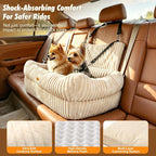 Dog Car Seat, Dog Booster Car Seats with Memory Foam, Thickened Cushion & Washable Removable Cover, Pet Travel Carseat Bed with Safety Leashes for Medium/Large Dogs or 2 Small Dogs, Beige