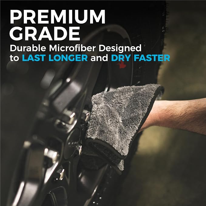 Gauntlet Car Drying Towel, Ultra-Absorbent 70/30 Blend Korean Microfiber, Dries Vehicles Faster Without Scratching, 900 GSM, 12x12 Inches, Ice Grey/Grey, 3-Pack