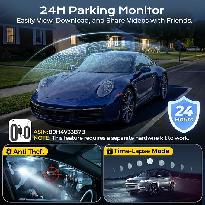 4 Channel Dash Cam, 4K Front Rear and Inside Dash Camera for Cars, 360° View, Free 128GB Card Included, 5GHz WiFi, GPS, APP Control, 24/7 Parking Mode, 8 IR Night Vision Lights, G-Sensor