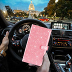 Car Registration and Insurance Card Holder, Vehicle License Document Glove Box Compartment Organizer, Interior Car Accessories for Women Men (Glitter Pink)