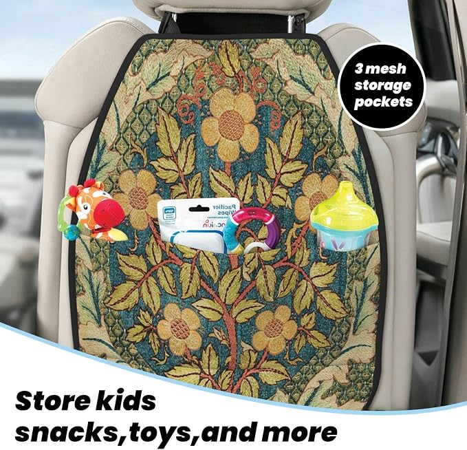 William Morris Vintage Floral Car Seat Back Kick Protectors Kick Mats With Storage Pockets For Vehicles To Protect From Dirt Mud Scratches 2 Pack