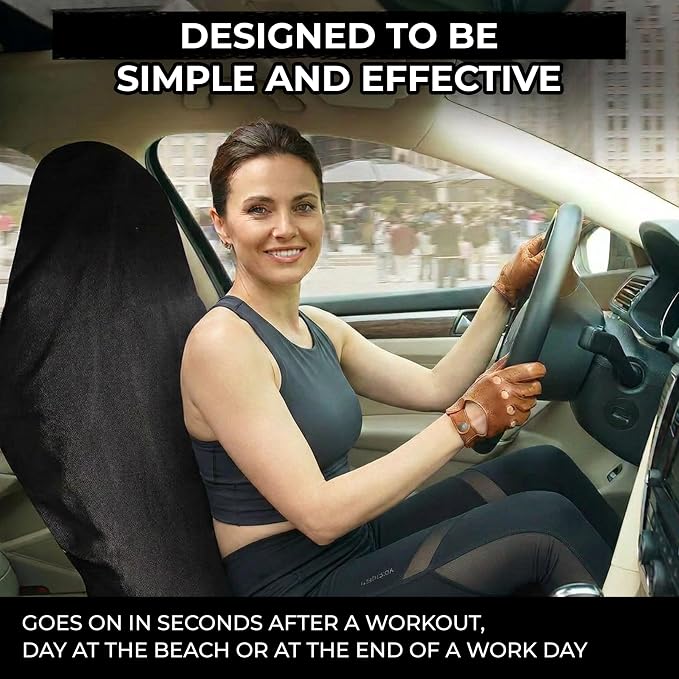 Car Seat Cover Sweat Towel – Waterproof Universal Seat Protector for Gym, Workout, Swimming, Camping & Dog Travel – Washable Car Seat Cover for Cars, Trucks, SUVs & Vans – Black 29" x 55.5"