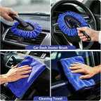 Windshield Cleaning Tool, 13PCS Car Detailing Kit Interior Cleaner, Car Window Cleaner with Extendable Handle, Car Interior Cleaning Kit with Detailing Brushes for Women Men (Blue)