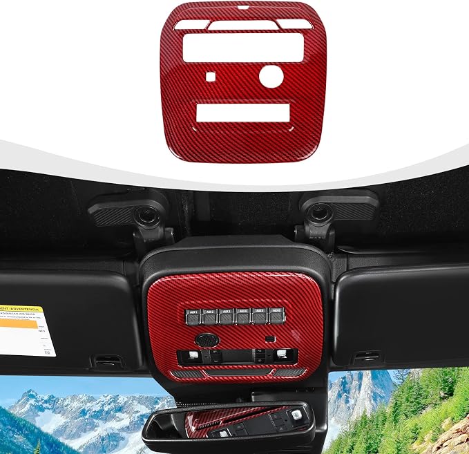 for Bronco Front Reading Light Panel Trim Cover Compatible with 2021-2025 Ford Bronco Interior Accessories 2-Door 4-Door, Red Carbon Fiber (with AUX Switches)