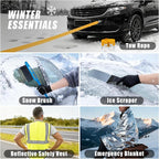 Roadside Emergency Car Kit Winter Road Trip Assistance Vehicle Safety Kit with Air Comperss, Detachable Snow Shovel, Jumper Cables, Tow Strap