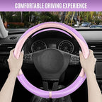 Steering Wheel Cover, Pink Patterned & Light Purple Leather Patchwork Design, Universal Fit 14.5"–15.5", Anti-Slip, Soft PU Grain Leather, Durable Grip Car Accessory for Girls & Women