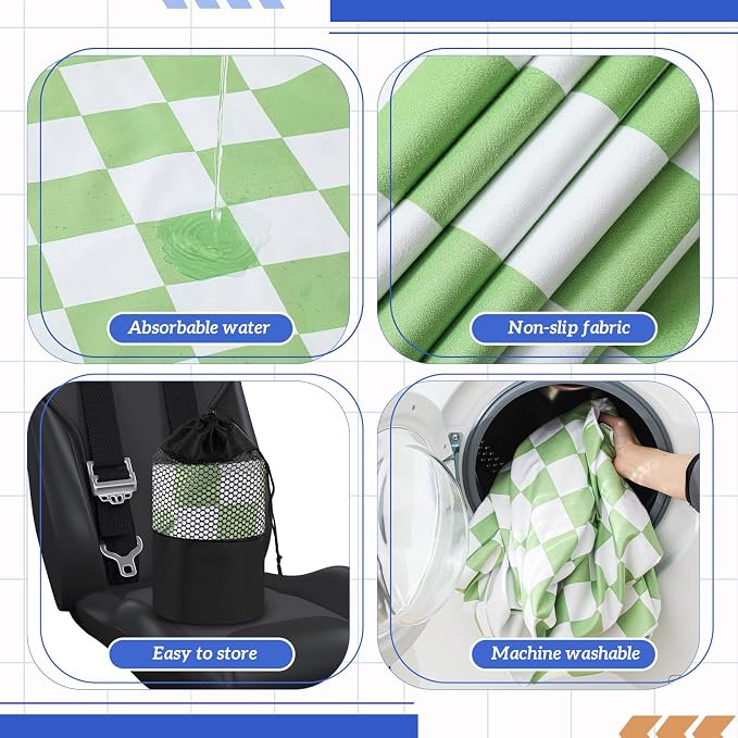 Car Seat Towel Covers with Storage Bag, 63 x 32 Inch Universal Non Slip Waterproof Sweat Protector for Car Truck, Gym Swimming Running, Machine Washable(2 Pack,Green and White Plaid)