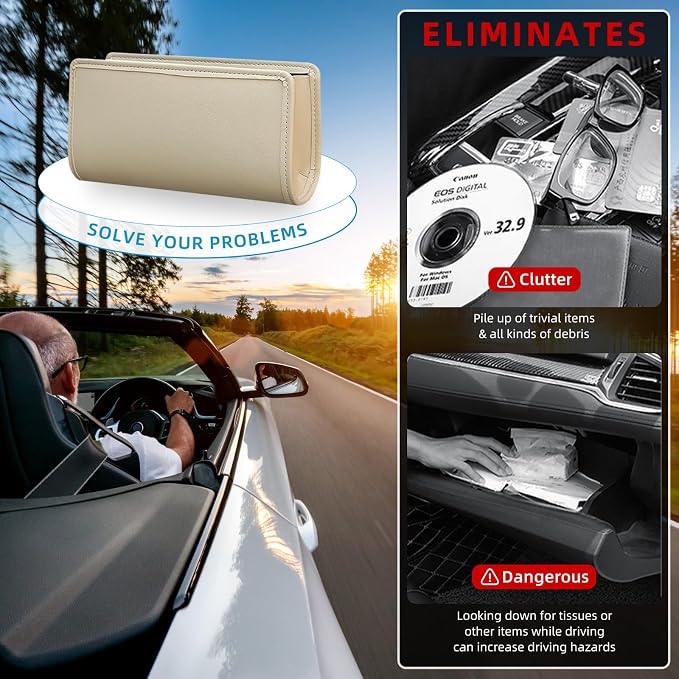 Car Trash Can, Beige Universal Leather Foldable Leakproof Garbage Bins Organizer Holder with One Roll Trash Bag, Car Seat Back Storage Box for Most Vehicles