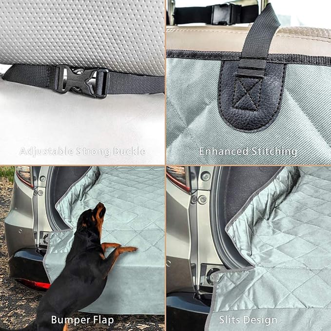 SUV Cargo Liner for Dogs, Water Resistant Pet Cargo Cover Dog Seat Cover Mat for SUVs Sedans Vans with Bumper Flap Protector, Non-Slip, Large Size Universal Fit, Grey