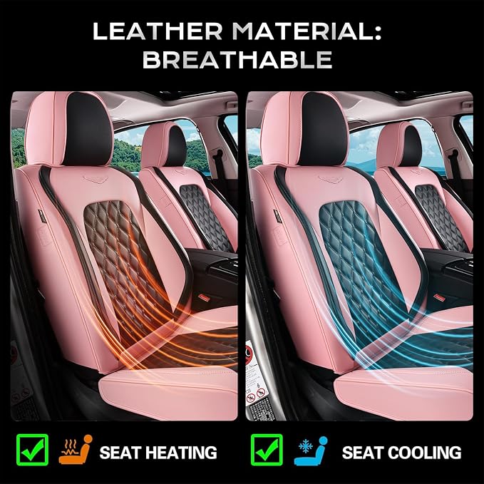 Coverado Car Seat Covers Front Seats, Stylish Waterproof Faux Leather Full Set with Rear Protectors for Sedan SUV Truck, Luxury Fashion Interior – PinkBlack