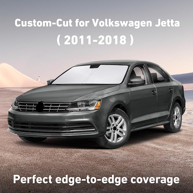 Windshield Sunshade Compatible for Volkswagen VW Jetta 2011-2016 2017 2018, Sun Visor for Front Windshield & Window Sun Shade Cover, UV Heat Blocker & Protector, Car Accessories