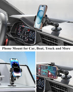 Anti-Theft Phone Mount Holder with Vibration Dampener, 1s Locking | Don't Block Camera, with Aluminum Round Base & Medium Arm, for Car Boat Truck Motorcycle UTV, Fit 5.4-7.2'' Smartphones