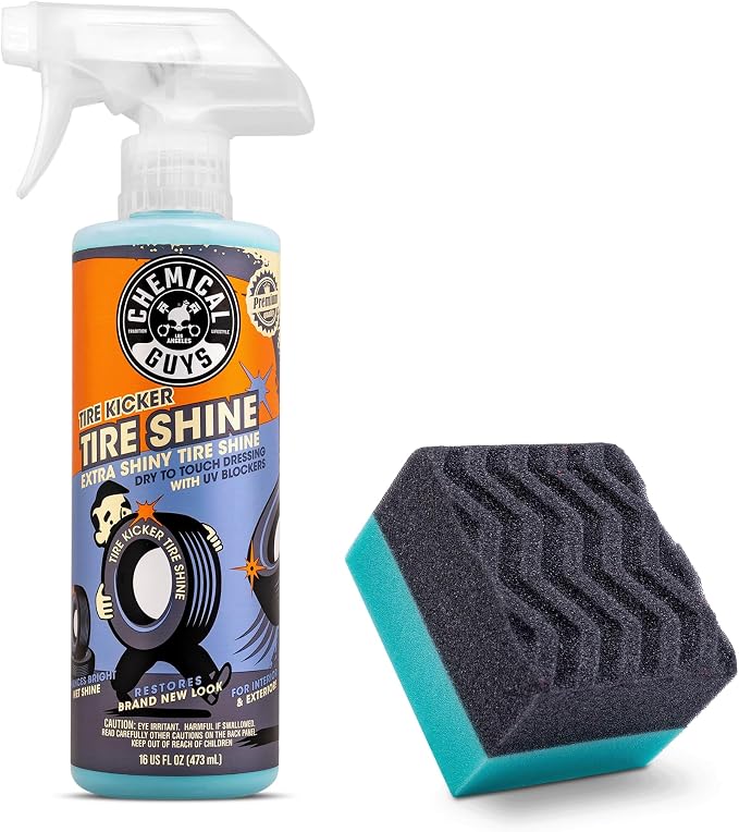 Tire Kicker Extra Glossy Tire Shine Spray, 16 fl oz | Includes foam applicator; works on rubber, vinyl and plastic; for cars, trucks, motorcycles, RVs and more
