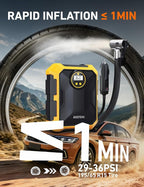 Tire Inflator Portable Air Compressor 12V DC 100PSI, Integrated Storage, Digital Gauge, Auto Shut-Off Fast Inflation LED Light, Air Pump for Car Tires Bike Motorcycle Other Inflatables, Yellow