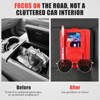 Sunglass Holder for Car Visor, Multi-Pocket Leather Car Sun Visor Organizer with Ticket Pens Card Clip, Sunglasses Holders,Suitable Eyeglasses,Car Accessories Keep Tidy (Red)