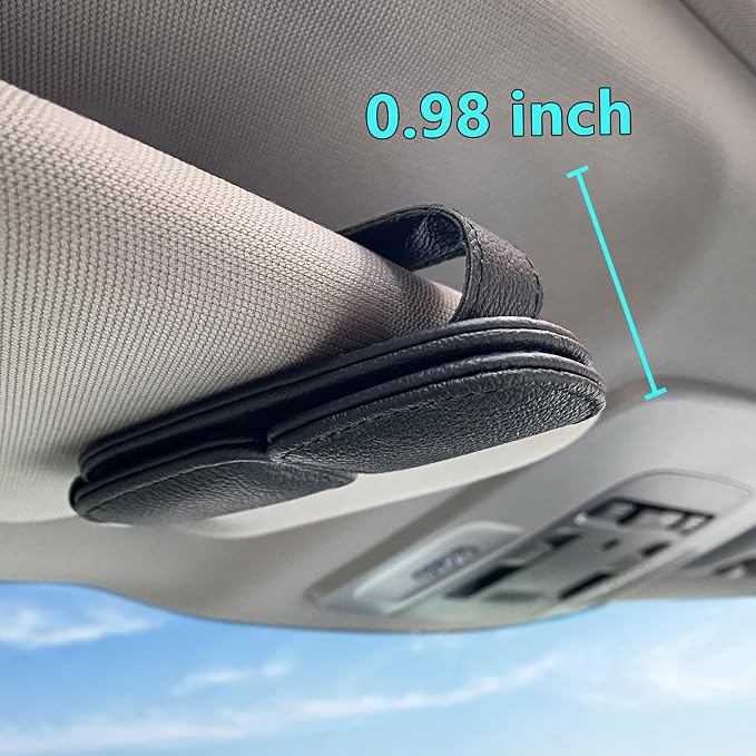 2 Pieces Sunglass Holder for Car Visor Clip, Magnetic Leather Eyeglass Hanger Clip for Car, Square Car Visor Accessories (Black)