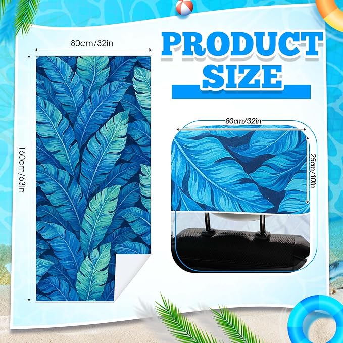 Car Seat Towel Covers with Storage Bag, 63 x 32 Inch Universal Non Slip Waterproof Sweat Protector for Car Truck, Gym Swimming Running, Machine Washable(2 Pack,Blue Leaves)