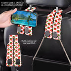 1 Pack Car Seat Headrest Hooks for Purses and Bags Watercolor Pink Strawberry Striped Bag Purse Holder for Car with Double Metal Hooks Car Purse Hanger Hanging Accessories