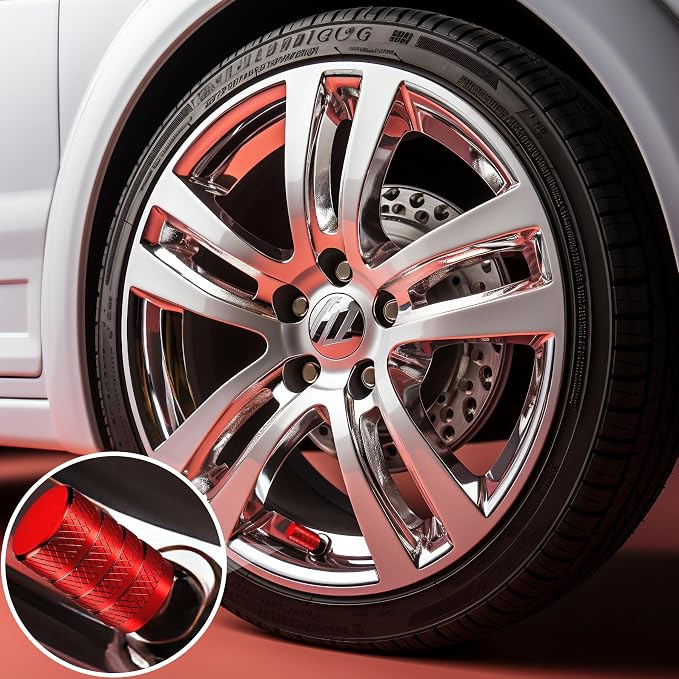 12PCS Tire Valve Stem Caps, Dust Proof, Anodized Aluminum Universal Tire Valve Stem Covers for Cars, SUV, Trucks, Bikes, Motorcycles, Bicycles(Red)