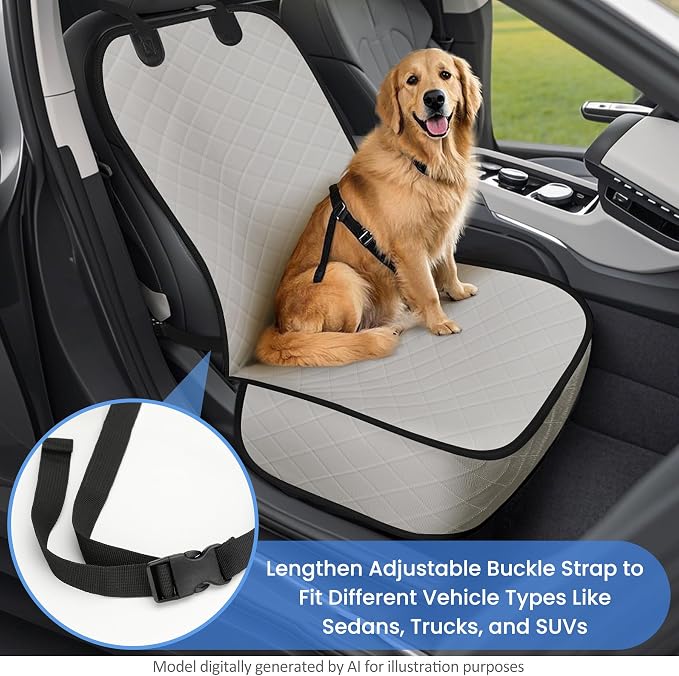 Dog Car Seat Covers, Waterproof Front Seat Cover for Dogs, Scratch-Proof, Nonslip Pet Passenger Seat Cover Protector, Universal Fit for Cars Trucks SUVs, Standard Size, Beige