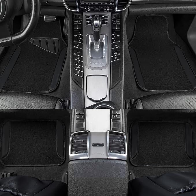 Waterproof Universal Fit Car Floor Mats, Faux Leather Car Carpet Mats, Black Car Mats with Anti-Slip Nibbs Backing & Driver Heel Pad Fit for SUV,Vans,sedans, Trucks,Set of 4pcs(All Black)