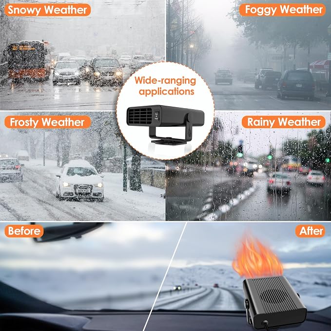 200W Car Heater,12V Portable Car Heater that Plugs Into Cigarette Lighter Electric Car Heater Defroster, 2 in 1 Heating & Cooling Fast Heating Defrost Defogger with Plug in Cigarette Lighter (Black)