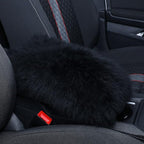 Furry Armrest Cover Auto Center Console Cover Car Soft Console Pad, Real Sheepskin Wool Soft Fluffy Auto Center Armrest Pad for Most Car Decoration Protector(Black)