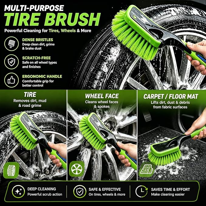 XINDELL Wheel & Tire Cleaning Kit, Deep-Reach Wheel Brush Set for Rims, Spokes, Lug Nuts and Tire Sidewalls, Scratch-Safe Car Detailing Tools with Covered Tire Shine Applicator | Not Just a Brush — A Complete Tire & Wheel Care System
