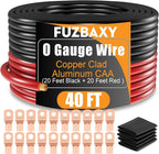 0 Gauge Wire 40FT (20Ft Black+20Ft Red) Copper Clad Aluminum(CCA),0 Gauge Battery Cable Wire,20pcs Lugs Terminal Connectors,20PCS Heat Shrink Tubing for Primary Wiring,Winch Wiring,Inverter Cables