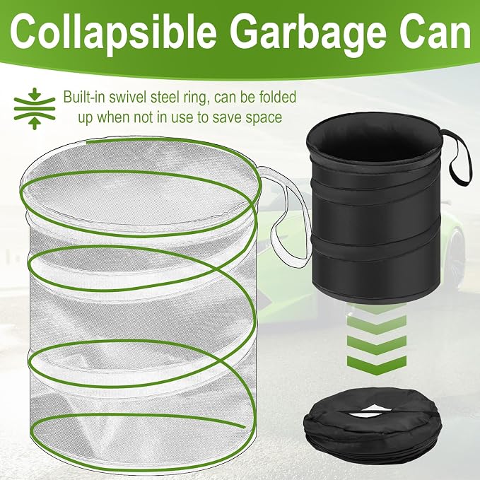2 PCS Car Trash Can, Collapsible Pop-up Car Garbages Can, Car Accessories Portable Garbage Bin with Elastic Band, Waterproof Small Garbage Can for Back Seat Front Seat, for Outdoor Traveling